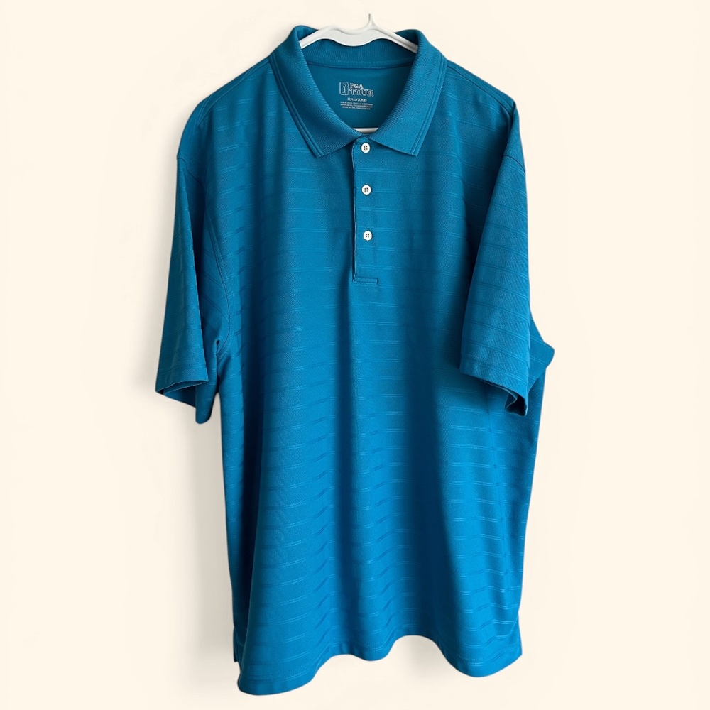PGA Tour MENS Tone-on-Tone Teal Blue Polo Shirt Size XXL